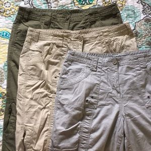 Lot of 2 Cargo crop pants, grey and tan, sz 14